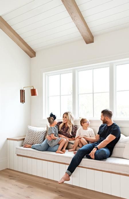 Netflix's 'Dream Home Makeover' Stars Syd & Shea McGee: We Risked It All to Chase Our Dream Built In Dining Bench, Sunroom Dining Room, Hilltop Estate, Built In Bench Seating, Shea Mcgee, Dining Banquette, Built In Banquette, Dining Room Windows, Bungalow Renovation