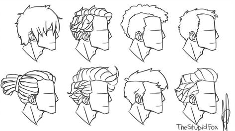 New Hairstyles Male by TheStupidFox Comic Hairstyles, Hair References Drawing, Drawing Male Hair, Hairstyles Male, Side View Drawing, Man Sketch, Hair Sketch, Male Character, Small Drawings