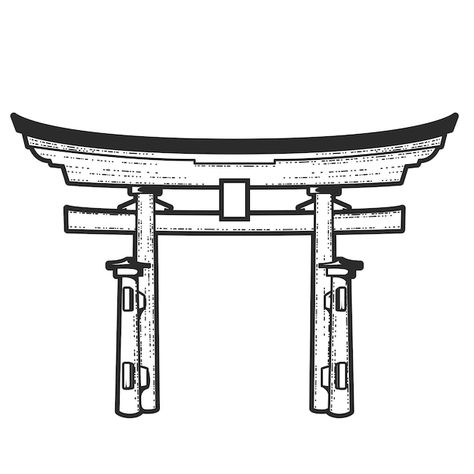 Mini Gate Design, Shinto Shrine Tattoo, Tori Gate Drawing, Torii Gate Tattoo Design, Japanese Gate Tattoo, Japanese Torii Gate Tattoo, Japan Temple Drawing, Torii Gate Drawing, Tori Gate Tattoo