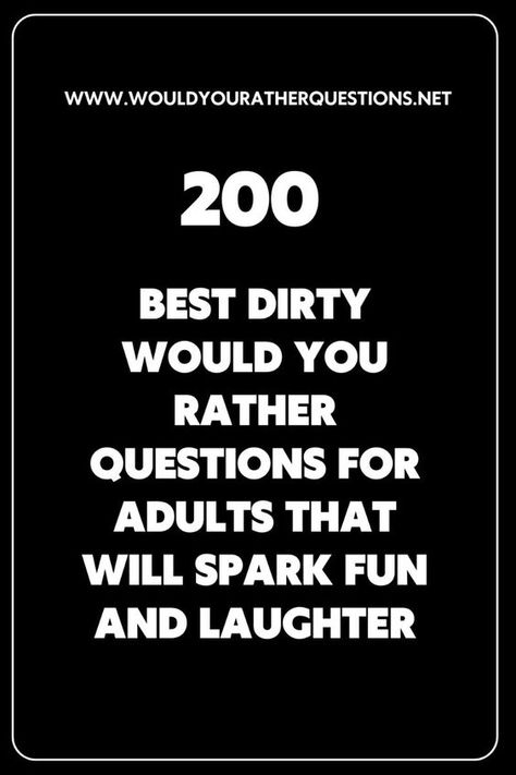 Looking to add some sizzle to your next gathering? Dive into our collection of the best dirty Would You Rather questions that promise to spark laughter and ignite fun! Perfect for parties, date nights, or just a casual hangout with friends, these questions will get everyone talking and sharing their wildest thoughts.   Don’t miss out on the chance to create unforgettable memories—click, save, and share these hilarious prompts with your crew! Flirty Would You Rather Questions, Would U Rather Questions Dirty, Dirty Questions To Ask Your Friends, Flirty Prompts, Mind Game Questions, Would Rather Questions, Would U Rather Questions, Who's Most Likely To Questions, Funny Ice Breakers