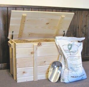 Wood Pellet Storage Bin | Wood Pellet Container Wood Pellet Storage, Corner Wood Stove, Jamaica Cottage, Basement Inspiration, Wood Pellet Stoves, Cedar Boards, Wood Pellet, Home Fix, Wood Pellets