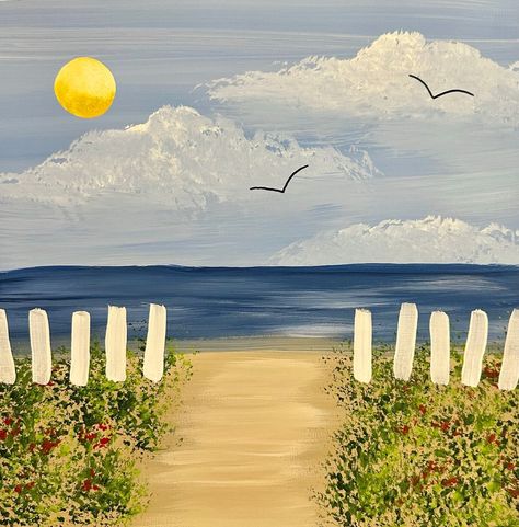 Beach Scene Painting Easy, Emily Seilhamer Art, Basic Painting For Beginners, Beach Painting Easy, Beach Scene Painting, Seaside Paintings, Basic Painting, Beach Art Painting, Summer Scenes