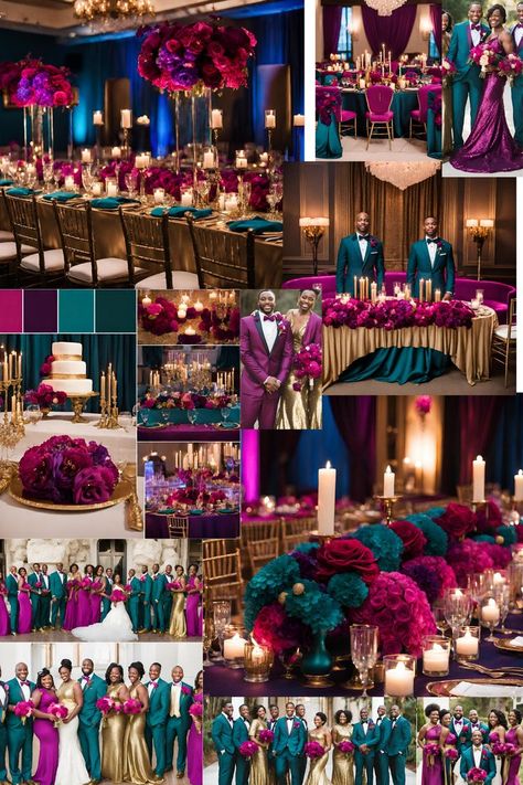 Wedding Colors Black People, Fall Wedding Black People, Wedding Color Schemes Black People, Black People Wedding Ideas Color Schemes, Hot Pink Wedding Theme, June Wedding Colors, Black People Weddings, Wedding Theme Color Schemes, Unique Wedding Colors