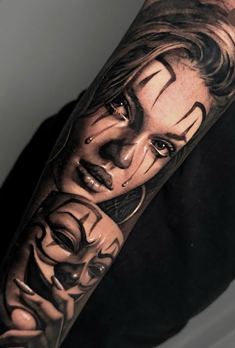 Payasa Tattoo, Calf Tattoos For Women, 40 Tattoo, Gotik Tattoo, Painless Tattoo, Chicanas Tattoo, Realistic Tattoo Sleeve, Evil Tattoos, Chicano Style Tattoo