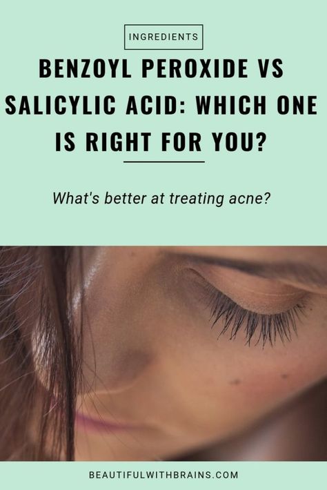 Benzoyl peroxide and salicylic acid are both used to treat acne and blemishes. They prevent and treat breakouts, but work in slightly different ways. One of them is also much harsher than the other one and should only be used as a last resort. So, which one of the two should you use? Benzoyl Peroxide Vs Salicylic, Bad Acne, Natural Acne Remedies, Natural Acne, Treat Acne, How To Prevent Cavities, Natural Cleanser, Benzoyl Peroxide, Natural Exfoliant