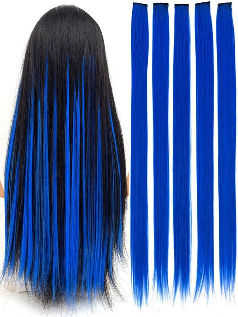 Blue  Collar  Synthetic Fiber  Clip-In Hair Extensions Embellished   Wigs & Accs Blue Hair Extensions, Blue Hair Highlights, Color Extensions, Dark Blue Hair, Hair Highlights And Lowlights, Creative Hair Color, Blue Wig, Hair Extentions, Blue Highlights