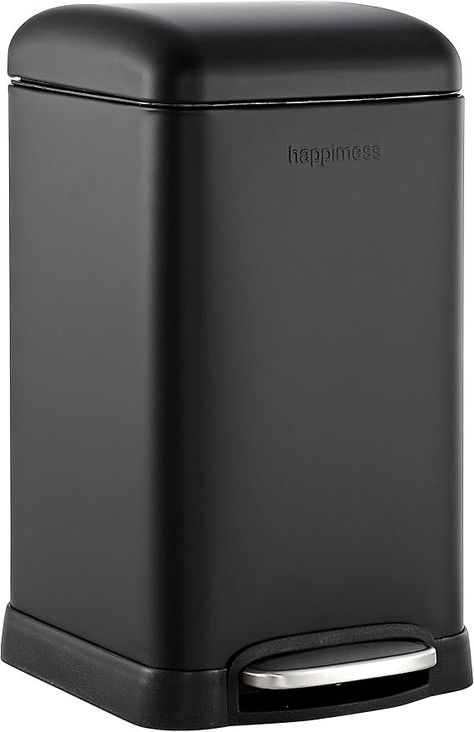 Amazon.com: happimess HPM1012B Betty Retro Mini 3.2-Gallon Step-Open Trash Can with Soft-Close Lid, Modern, Minimalistic, Fingerprint Proof for Home, Kitchen, Laundry Room, Office, Bedroom, Bathroom, Black : Home & Kitchen Laundry Room Office, Variety Store, Bathroom Black, Kitchen Trash Cans, Kitchen Laundry, Office Room, Office Bedroom, Kitchen Office, Room Type