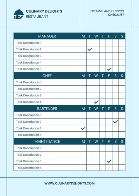 Grid Culinary Delights Restaurant Opening and Closing Checklist Closing Checklist, Restaurant Opening, Checklist Template, Alphabet Worksheets, Used Tools, Free Graphic Design, Branding Design, Restaurant, Graphic Design