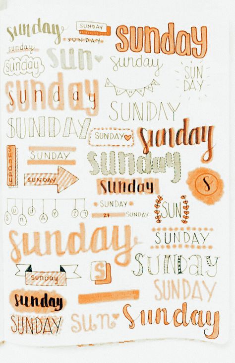 Sunday Title Ideas, Sunday Handlettering, Aesthetic Titles, Bullet Journal Headers, Cute Writing, Bullet Journal Font, Creating A Bullet Journal, Bullet Journal Banner, Journal Fonts