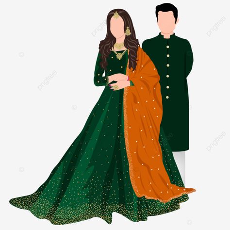 Indian Clipart, Red Color Outfits, Bride Cartoon, Wedding Illustration Card, Couple Illustration Wedding, Bride And Groom Cartoon, Wedding Couple Cartoon, Bride Clipart, Wedding Dress Illustrations