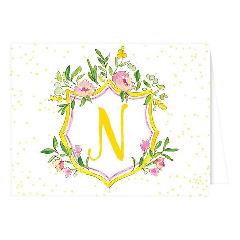 Folded Notes - Vintage Floral Crest Monogram - N, Multicolored Folded Notes, Crest Monogram, Poppin Bottles, Monogram Art, Wedding Crest, How To Fold Notes, Stationery Collection, Letter I, Watercolor Inspiration