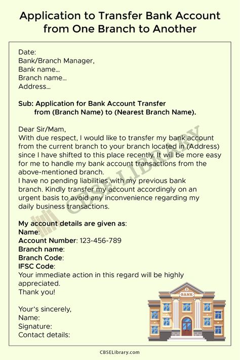 Bank Account Transfer Letter | How to Write Bank Account Transfer Letter? Tips, Format, Samples - CBSE Library Bank Format, Solicitation Letter, Letter Writing Format, Letter Writing Samples, Saving Bank Account, Bath Garden, Billing Format, Planet Jupiter, Bank Branch