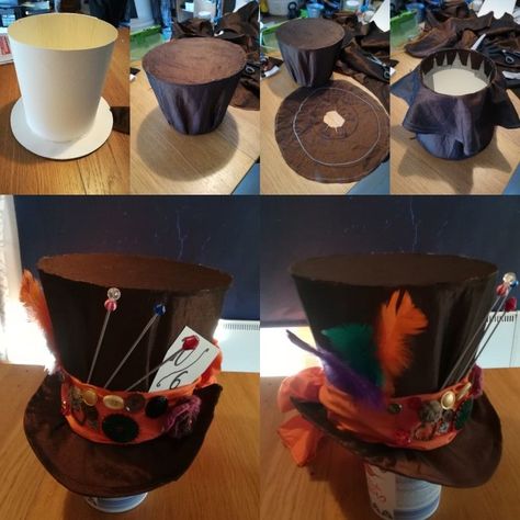 Mad Hatter Hat Design, Mad Hatter Outfit Ideas For Men, How To Make Mad Hatter Hat, Mad Hatter Costume Men, Mad Hatter Hat Diy, Mad Hatter Costume Female Diy, Diy Mad Hatter Hat, Steampunk Mad Hatter, Tim Burton Party