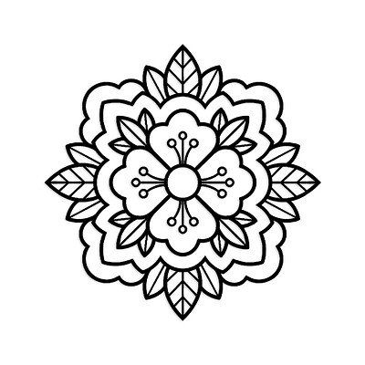 Easy Mandala Tattoo Design, Henna Flower Designs Pattern, Floral Outline Drawing Simple, Pretty Odd Tattoo, Traditional Mexican Tattoo, Tattoo Designs Traditional, Traditional Tattoo Artwork, Simple Mandala Tattoo, Mandala Simple