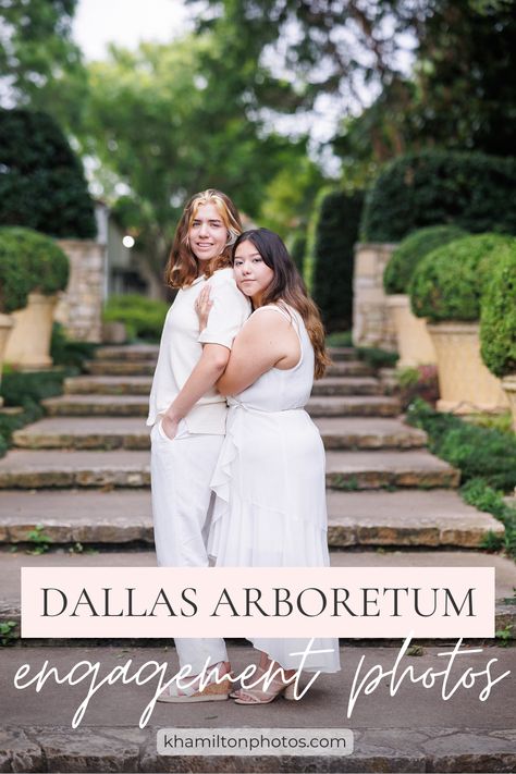 These two had the most romantic and playful engagement session at the Dallas Arboretum. Being an inclusive photographer is one of my priorities, and I love capturing all love! Photos by KHamilton Photography, a wedding, engagement, and portrait photographer in Dallas Fort Worth. See more Dallas engagement photography inspiration and get in touch at khamiltonphotos.com. #dallasarboretum #engagementphotos #couplesphotography #lgbtqia #inclusivephotographer Arboretum Engagement Photos, Garden Wedding Venues, Hamilton Wedding, Dallas Engagement Photos, Dallas Engagement, Dallas Arboretum, Outdoor Elopement, Garden Venue, Proposal Photos