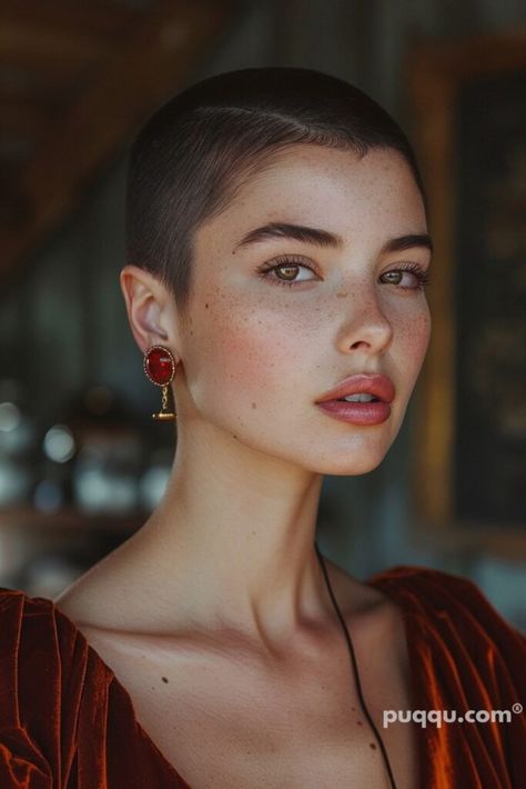 Woman Buzzcut, Female Buzzcut, Buzzcut Women, Very Short Haircuts For Women, Bald Women Fashion, Super Short Haircuts, Bold Women, Bold Hair Color, Very Short Haircuts