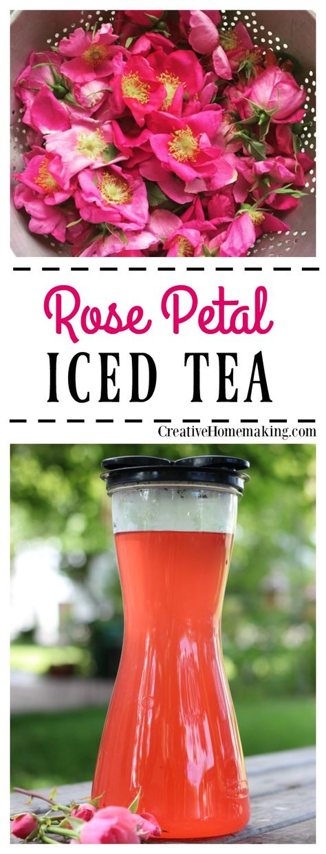 How to make wonderfully refreshing homemade rose petal iced tea from fresh wild rose petals. Rose Petal Recipes, Edible Flowers Recipes, Fresh Rose Petals, Rose Recipes, Make Tea, Iced Tea Recipes, Witching Hour, Peppermint Tea, Garden Types