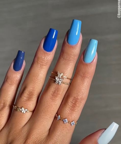 Marilyn Nails, Bright Blue Nails, Royal Blue Nails Designs, Sky Blue Nails, Blue Nail Art Designs, Blue And White Nails, Blue Coffin Nails, Blue Gel Nails, Royal Blue Nails