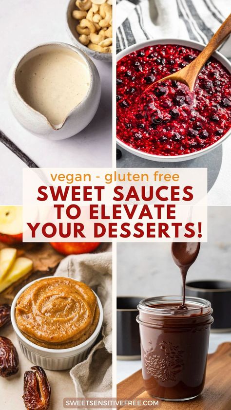 Vegan Dessert Sauces Chai Tea Syrup Recipe, Tea Syrup Recipe, Strawberry Rhubarb Sauce, Vegan Lemon Curd, Plant Based Dessert Recipes, Homemade Apple Butter, Apple Cider Caramels, Berry Sauce, Vegan Caramel