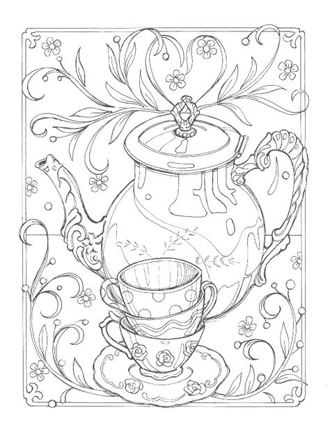 Tea Coloring Pages, Colouring Pages For Adults, Pages To Color, Adult Colouring Pages, Free Adult Coloring Pages, Coloring Supplies, Coloring For Adults, Color Me Happy, Coloring Pages To Print