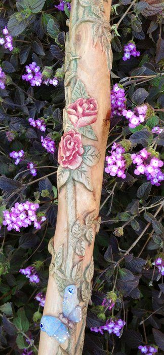 Meet "Rose" the carved walking stick | LumberJocks Woodworking Forum Carved Snake Walking Stick, Carved Canes Walking Sticks, Wood Carving Walking Sticks, Fairy Walking Stick, Walking Sticks Diy, Diy Walking Cane, Walking Sticks Ideas Homemade, Walking Stick Designs, Wood Carving Dremel