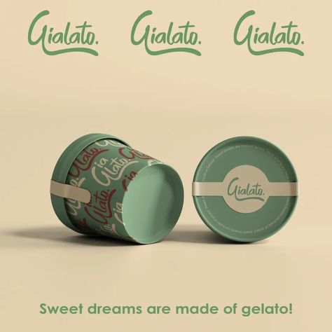 Introducing "Gialato", an authentic gelato shop for Italian gelato lovers. When Gia moved abroad from Italy to study she missed her grandfather's authentic gelato. Determined to share this flavours with her new community she opened a shop to honour his legacy. She wanted the brand to be vibrant and colourful to bring joy to her customers while still having an artisal and authentic feelings. Loving how the brand turned out. I am just obsessed with the colours. @theglowandgrowclub @studioflo... Gelato Branding, Gelato Packaging, Gelato Design, Designer Packaging, Italian Gelato, Gelato Shop, Advertising Ideas, Move Abroad, Missing Her