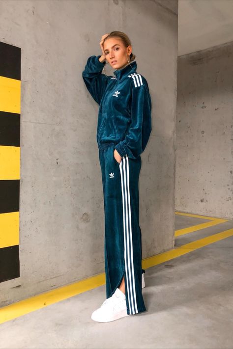 adidas velour track suit - styled by you. Tracksuit Outfit Adidas, Women Tracksuit Outfit, Tracksuit Outfit Women, Adidas Street Style, Track Suits Women, Looks Adidas, Indian Blouse Designs, Suits Tv Shows, Outfit Adidas