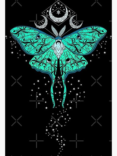 Moth Poster, Luna Moth Tattoo, Moth Artwork, Moth Tattoo Design, Witch Wallpaper, Lunar Moth, Moth Art, Beautiful Butterflies Art, Butterfly Poster