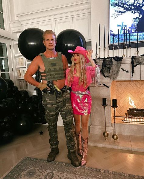 Barbie And Gi Joe Costume, Gi Joe And Barbie Costume, Western Barbie And Ken Costume, Zombie Barbie And Ken Costume, Barbie And Oppenheimer Costume, Barbie Family Halloween Costumes, Barbie Family Costume, Barbie And Ken Halloween Costumes, Ken And Barbie Costume