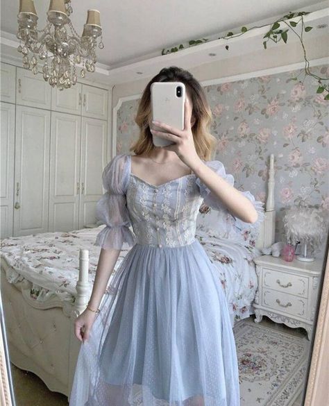 Cottage Dress, Royal Core, Cottage Core Dress, Aesthetic Dress, Cottagecore Outfits, Designer Dresses Casual, Dress Aesthetic, Fairytale Dress, Blue And White Dress