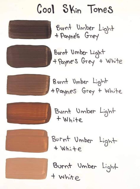 Color Theory For Skin Tones, How To Paint Brown Skin, How To Mix Skin Tones Paint Acrylic, Oil Paint Skin Tones, Oil Painting Guide, Oil Color Mixing Guide, Mixing Oil Paint Colors, Skin Tone Paint Mixing, How To Paint Dark Skin