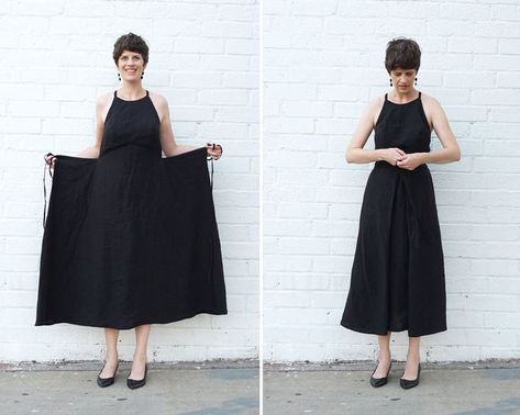 Wearable Accessories, Linen Dress Pattern, Dress Patterns Diy, Black Linen Dress, Ropa Diy, Stil Inspiration, Apron Dress, Looks Black, Blouse Diy