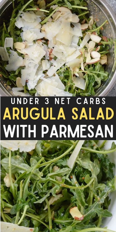 You will love this beautifully simple Arugula Salad with Parmesan! Peppery arugula is paired with nutty parmesan, sliced almonds and a brown butter keto salad dressing for an easy, healthy side dish. Simple Arugula Salad, Keto Salad Dressing, Zucchini Side Dishes, Arugula Recipes, Best Healthy Dinner Recipes, Keto Salad, Easy Keto Meal Plan, Healthy Side Dish, Healthy Side