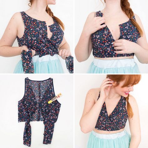 You can make a no-sew crop top in less than 15 minutes to wear throughout the summer by following this easy style DIY tutorial. Sew Crop Top, Crop Top Sewing, Crop Top Sewing Pattern, Diy Summer Clothes, Diy Fashion Trends, Diy Crop Top, Trendy Sewing Patterns, Diy Clothes Refashion, Diy Clothes Videos