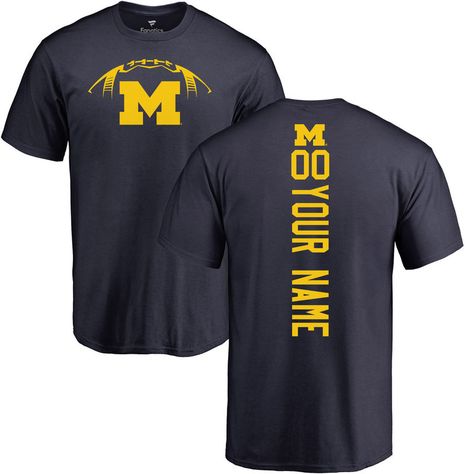 Michigan Wolverines Football Personalized Backer T-Shirt - Navy Football Tshirt Designs, Spirit Wear Designs, School Spirit Shirts Designs, Football Shirt Designs, Football Spirit, Wildcats Football, Senior Football, Sports Tshirt Designs, Michigan Wolverines Football