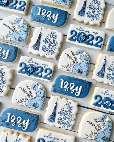 Congratulations Cookies Decorated, Congratulations Cookies, Blue Graduation Party, Bachelorette Cookies, Senior Graduation Party, Amazing Cookies, Royal Iced Cookies, Sugar Cookie Royal Icing, Blue Graduation