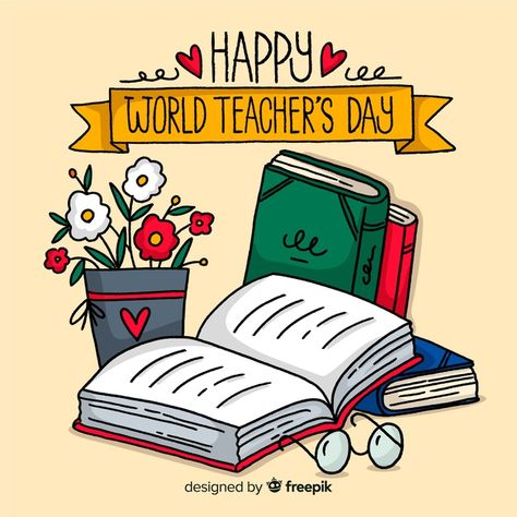 Hand drawn teachers day background Free Vector | Free Vector #Freepik #vector #freebackground #freeribbon #freeschool #freeheart Teachers Day Background, Happy Teacher's Day Images, Teachers Day Message, Teachers Day Drawing, Happy Teachers Day Card, Teachers Day Celebration, Teachers Day Poster, Teachers Day Greetings, World Teacher Day