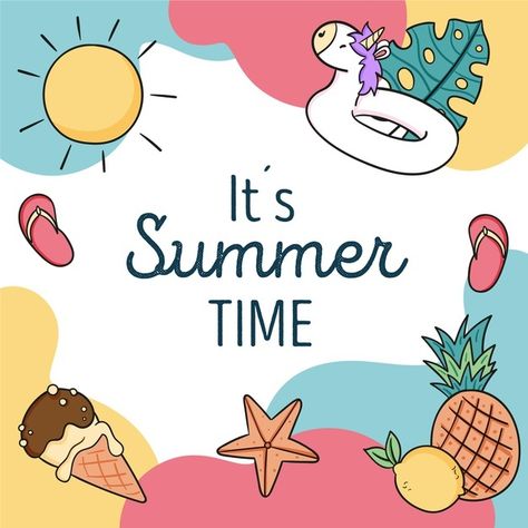 Hand drawn summer illustration | Free Vector #Freepik #freevector #summer #sun #hand-drawn #vacation Summer Holidays Drawing, Summer Vacation Drawing, Summer Season Drawing, Drawing Pictures For Kids, Summer Illustrations, Holiday Homework, Front Page Design, Baby Animal Drawings, Drawing Pictures