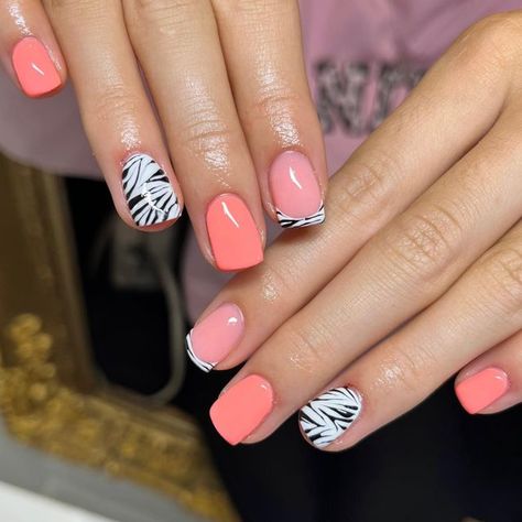 Zebra Print Gel Nails, Biab Gel Nails Holiday Summer, Zebra Print Nails Designs, Zebra Nail Designs, Zebra Print Nails, Zebra Nails, Coral Nails, French Manicure Nails, Bright Nails