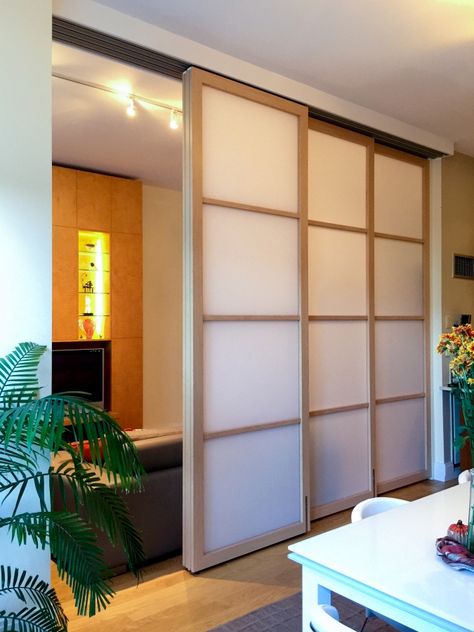 Family Room - Raydoor sliding room dividers Japanese Sliding Doors, Interior Sliding Glass Doors, Sliding Door Room Dividers, Bedroom Divider, Door Dividers, Sliding Room Dividers, Modern Room Divider, Living Room Divider, Sliding Wall