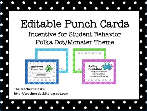 Printable Behavior Punch Card Templates Behavior Punch Cards, Spelling Homework, Loyalty Card Template, Monster Theme, Classroom Freebies, Student Behavior, Teacher Desk, Personalized Greeting Cards, Free Greeting Cards