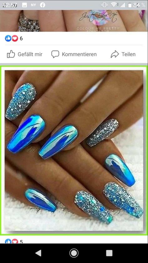 Nail Designs Blue And Purple, Glitter Nails Designs, Nail Designs Blue, Teal Acrylic Nails, Nail Art Blue, Purple Ideas, Elegant Touch Nails, Cruise Nails, Blue Nail Art Designs