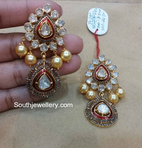 Rajwadi Jewellery, Uncut Jewellery, Bridal Jewelry Necklace, Gold Earrings Models, Jewellery Bridal, Polki Earrings, Jewellery Wedding, Ear Ring, 22 Carat Gold