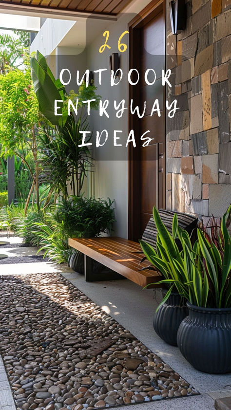 Front Entry Garden Design, Modern Entryway Outdoor, Carport Entryway Ideas, Small Outdoor Entrance Ideas, Front Entry Way Ideas Outdoor, Japandi Front Porch, Front Porch Ideas Minimalist, Entryway Garden Front Entry, Narrow Outdoor Entryway Ideas