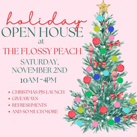 It’s that time of year again! Deck the halls with us at our Holiday Open House! We will be launching our Christmas Pajamas Collection, as well as decor, gifts, and stocking stuffers! Enjoy giveaways, refreshments, and so much more as we kick off our favorite time of the year!! Open 10-4 🎄🩷🎅🏼🎁 Christmas Open House Ideas Business, Christmas Open House, Christmas Pjs, Christmas Pajamas, Deck The Halls, Open House, Stocking Stuffers, Product Launch, 10 Things