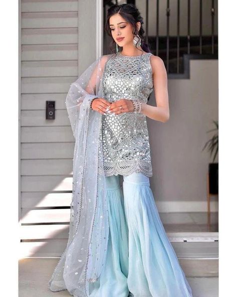 Plus Sized Outfits, Blue Sharara, Kurta Sharara, Diwali Special, Indian Lehenga, Punjabi Suit, Party Wear Indian Dresses, Sharara Set, Pakistani Designers