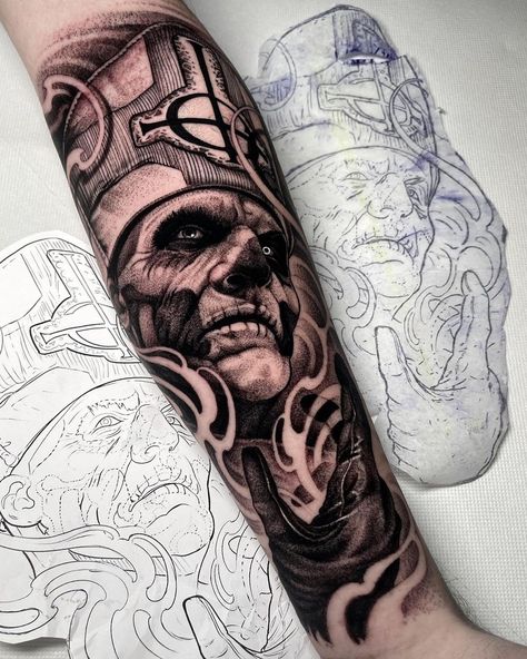 Tattoo Art Drawings Sketches, Ghost Papa Emeritus, Ghost Tattoo, Ghost Papa, Tattoo Signs, Mother Tattoos, Metal Tattoo, Ghost Band, Band Ghost