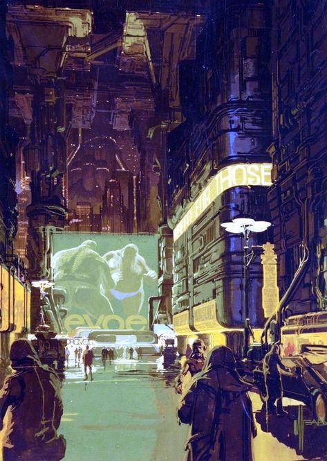 Ron Cobb, Blade Runner Art, Syd Mead, Bg Design, Arte Cyberpunk, Future City, Cyberpunk Art, City Street, Mead