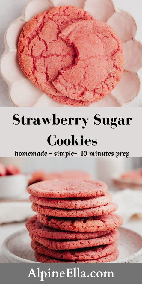 Strawberry Sugar Cookie Recipe, Strawberry Cookie Recipe, Pink Sugar Cookies, East Dessert Recipes, Easter Cookie Recipes, Strawberry Sugar Cookies, Soft Cookie Recipe, Strawberry Sugar, Cookie Recipes From Scratch