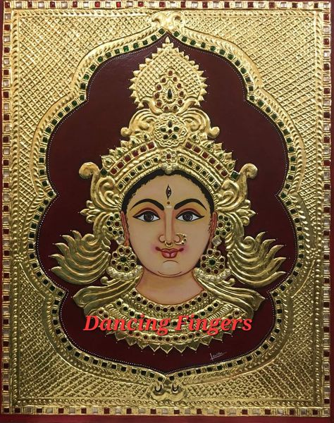 Dancing Fingers 24ct gold with poster colours tanjore painting Durga Face, Kalamkari Art, Indian Traditional Paintings, Cake Design Inspiration, Kalamkari Painting, Kerala Mural Painting, Fabric Painting On Clothes, Shiva Parvati Images, Rangoli Designs Flower